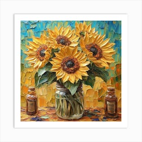 Sunflowers In A Jar Bouquet Painting Art Print