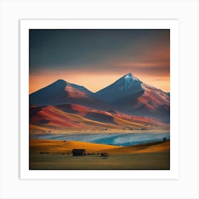 Landscape Mountains At Sunset Art Print