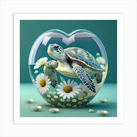 Where Worlds Collide Sea Turtle And Daisies 22 Art Print