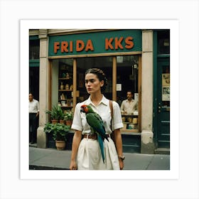 Frida Kahlo At The Vintage Shop Art Print