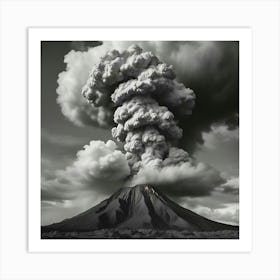 Black And White Image Of A Volcano 5 Art Print