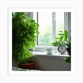 Window Sill With Plants Art Print