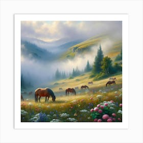 Wild Horses In The Meadow Art Print