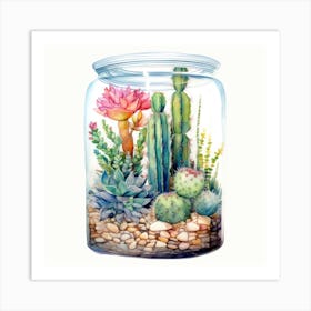 Watercolor Colorful Cactus in a Glass Jar 4 Art Print