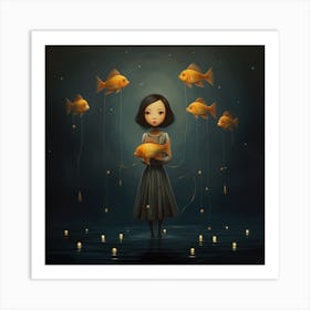 Girl With Goldfish Art Print