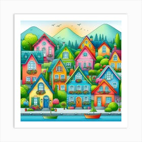 Colorful Houses On The Lake Art Print