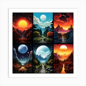 Set Of Landscape Paintings art print Art Print