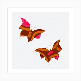 Pink Brown Strips Butterflies Art Print