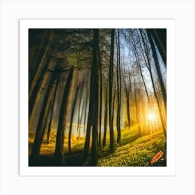 Craiyon 220229 Breathtaking View Of Golden Sunlight Piercing Through Fluffy Clouds Above A Forest On Art Print