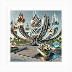 Futuristic Sculptures Thai Italian Motifs Art Print