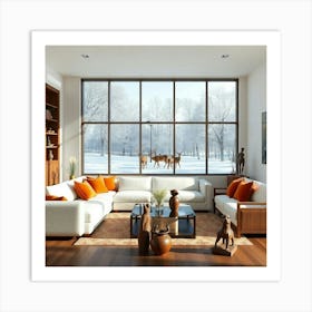 Living Room With Deer 5 Art Print