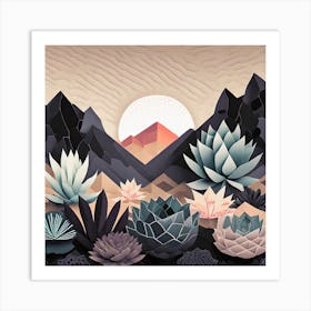 Firefly Beautiful Modern Abstract Succulent Landscape And Desert Flowers With A Cinematic Mountain V (14) Art Print