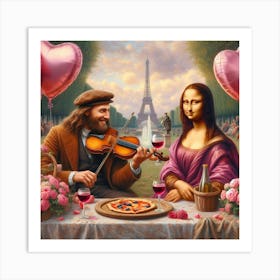 Da Vinci violin Mona Lisa Eiffel Tower Paris Art Print