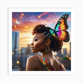 Woman With A Butterfly On Her Head Art Print