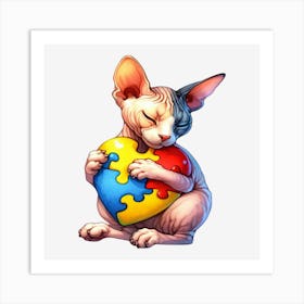 Autism Puzzle Piece Cat (Sphynx) Art Print