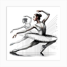 Ballerinas - Abstract Line Art Illustration 35 Art Print