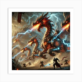 A Dramatic Battle Scene Showing The Dragon Riders Art Print