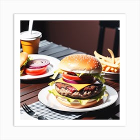 Hamburger And Fries Art Print