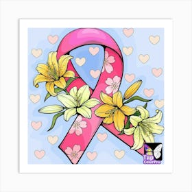 Pink Ribbon With Lilies Art Print