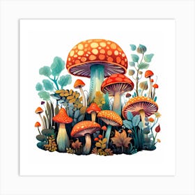 Mushrooms In The Forest 7 Art Print