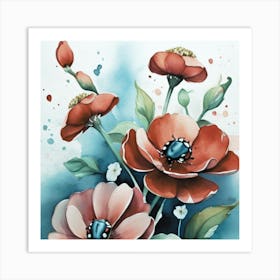 Watercolour Of Flowers Art Print