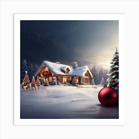 Christmas House In The Snow Art Print