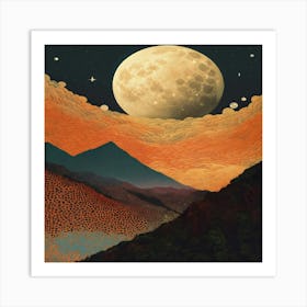 Full Moon Over Mountains Art Print