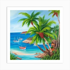 Beach Scene With Palm Trees 2 Art Print