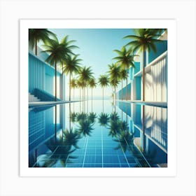 Swimming Pool With Palm Trees Art Print