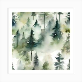 Appalachian Mountains of Misty Pines Watercolor Print of Evergreen Forest..364 Art Print