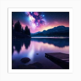 Starry Sky Over Lake 4 Art Print