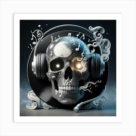 Skull With Headphones 7 Art Print