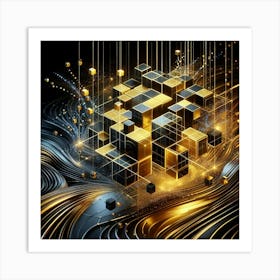 Abstract Golden Cubes 1 Art Print