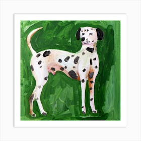 Dalmatian On Green - animal painting dog square pet living room bedroom kids room Art Print
