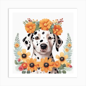 Floral Baby Dalmatian Dog Nursery Illustration (17) Art Print