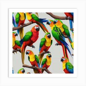 Parrots On A Branch Art Print