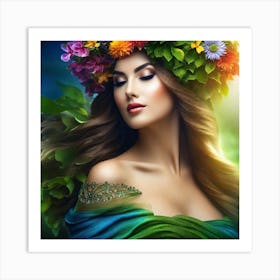 Beautiful Woman With Flowers Art Print