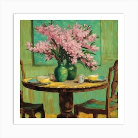 Table With Pink Flowers Art Print