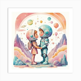 Couple In Space vintage retro sci-fi art Art Print