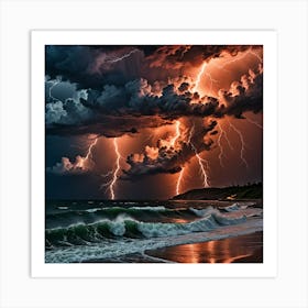 Lightning Over The Ocean 1 Art Print