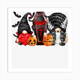 Funny Halloween Mom And Dad Gnome Vampire And Mummy Bride Art Print