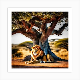 Lion Under A Tree 7 Art Print