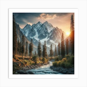 Trees And Mountains Art Print