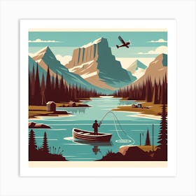 Fishing, Glacier National Park. Vintage Art Print