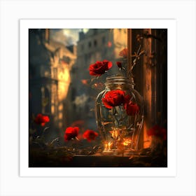 Roses In A Glass Jar Art Print