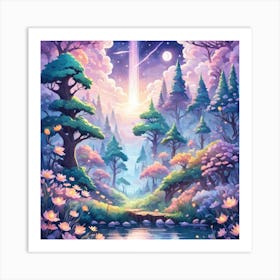 A Fantasy Forest With Twinkling Stars In Pastel Tone Square Composition 202 Art Print