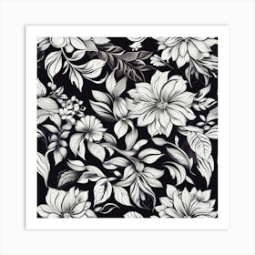 Black And White Floral Pattern Art Print