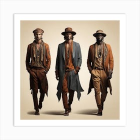 Silhouettes of men in boho style 3 Art Print