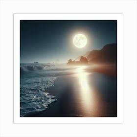 Full Moon On The Beach Art Print