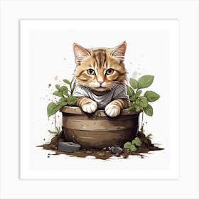 Cat In Pot Art Print